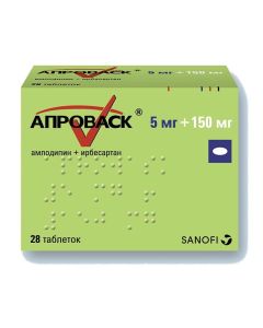 amlodipine, Yrbesartan - Aprovask tablets are covered.pl.ob. 5mg + 150mg 28 pcs. pack newyork Pharmacy Online - newyork.buy-pharm.com