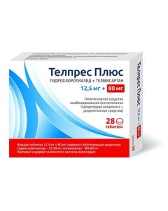 Hydrohlorotyazyd, Telmysartan - Telpres Plus tablets 80 mg + 12.5 mg 28 pcs. newyork Pharmacy Online - newyork.buy-pharm.com